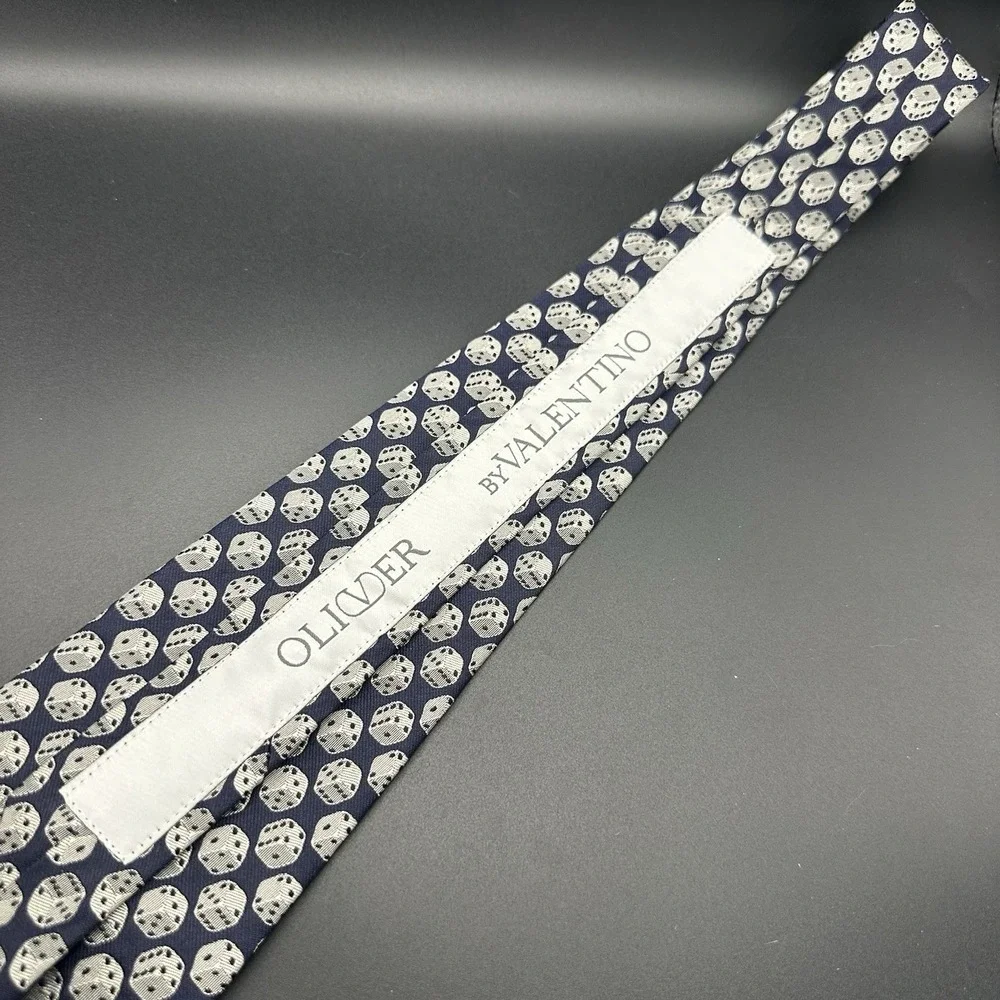 Oliver By Valentino Silk Tie Navy Dice Pattern Made In Italy NWOT